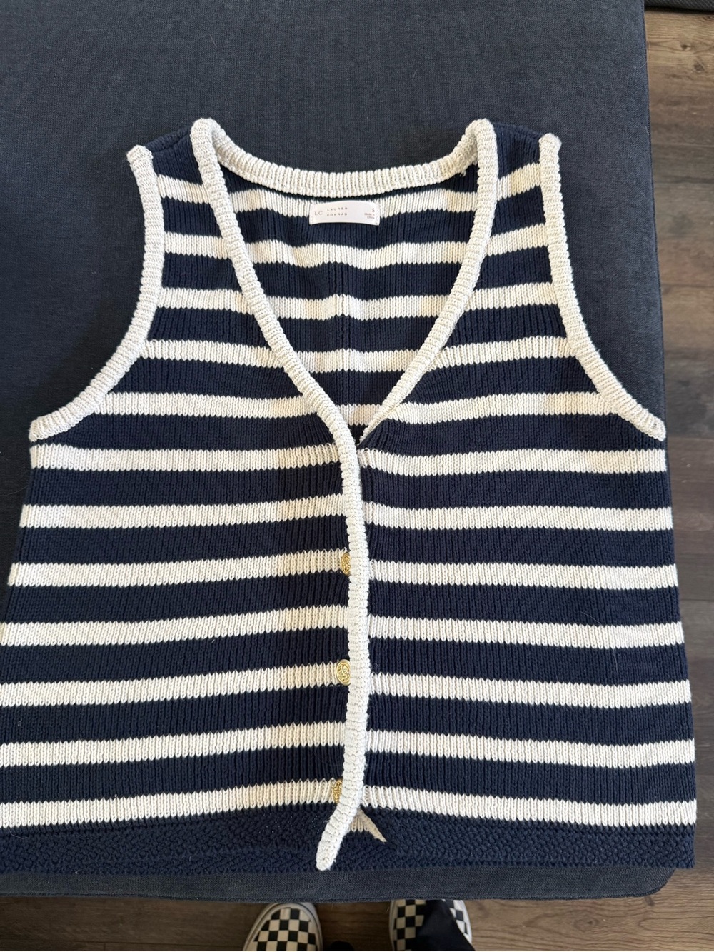 LC Lauren Conrad Navy and White Striped Knit Tank
